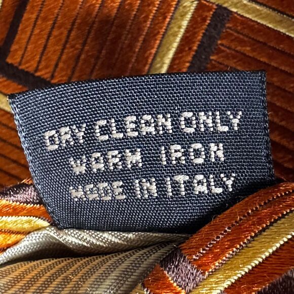 Ermenegildo Zegna Silk Tie Brown Copper Gold Geometric Grid Made in Italy - Picture 8 of 9